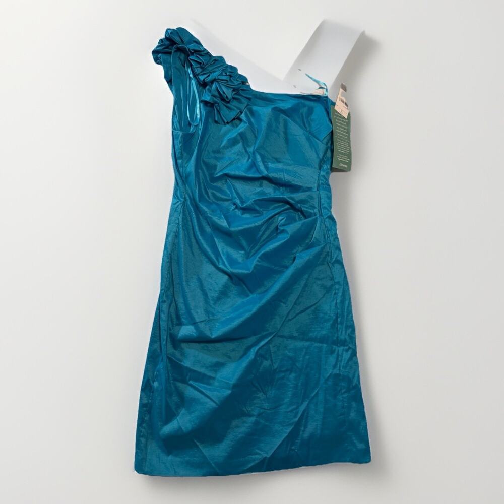 Liliana Blue Satin One Shoulder Ruffle Bodycon Dress Size 14